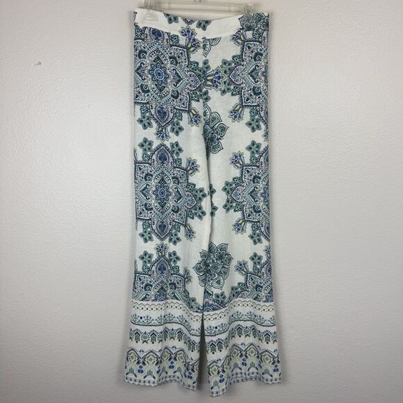 Rachel Zoe High Rise Wide Leg Trousers Linen Blend Palazzo Pants Cream Multi M - Picture 1 of 16